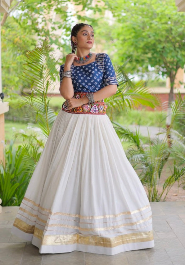 Blue Pure Cora Cotton Attractive Gota Patti Work Navratri Lehenga Choli
