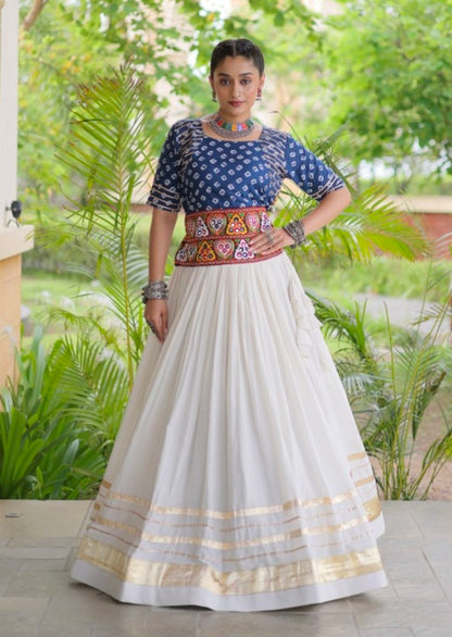 Blue Pure Cora Cotton Attractive Gota Patti Work Navratri Lehenga Choli