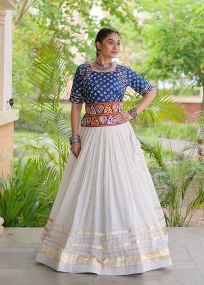 Blue Pure Cora Cotton Attractive Gota Patti Work Navratri Lehenga Choli