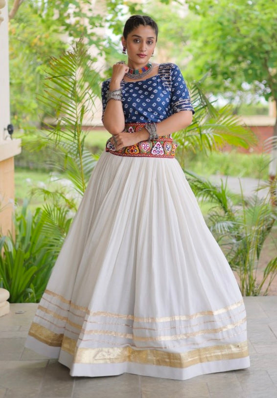 Blue Pure Cora Cotton Attractive Gota Patti Work Navratri Lehenga Choli