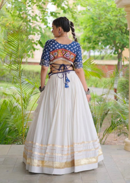 Blue Pure Cora Cotton Attractive Gota Patti Work Navratri Lehenga Choli