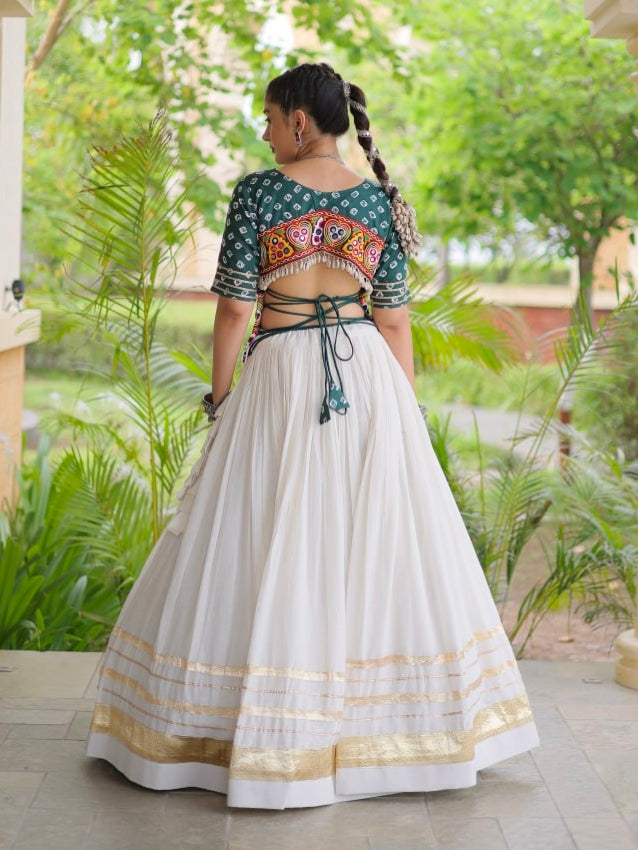 Green Pure Cora Cotton Attractive Gota Patti Work Navratri Lehenga Choli