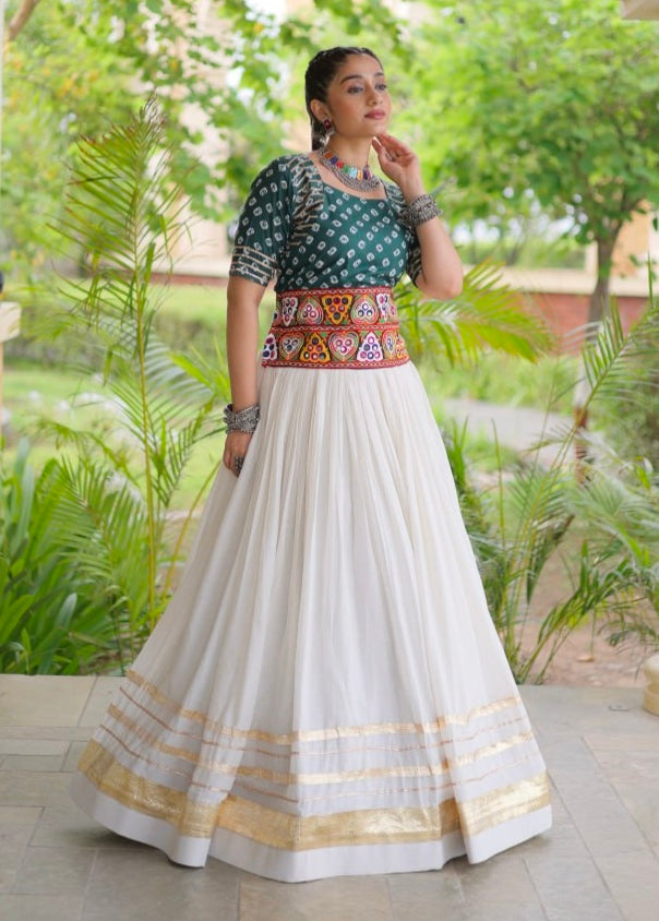 Green Pure Cora Cotton Attractive Gota Patti Work Navratri Lehenga Choli