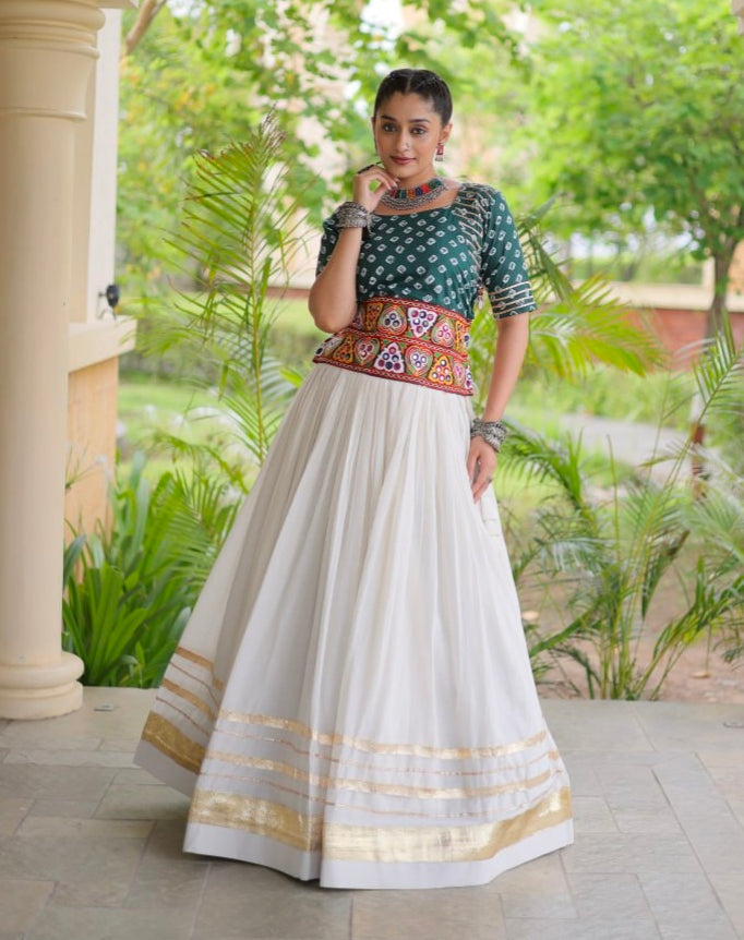 Green Pure Cora Cotton Attractive Gota Patti Work Navratri Lehenga Choli