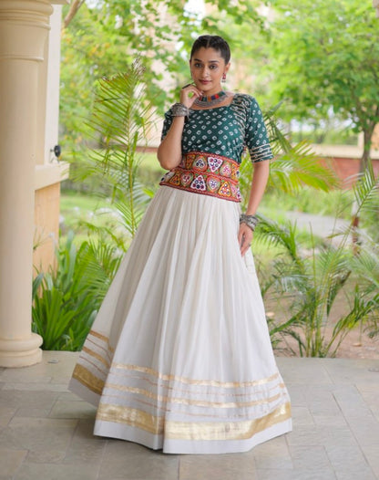 Green Pure Cora Cotton Attractive Gota Patti Work Navratri Lehenga Choli