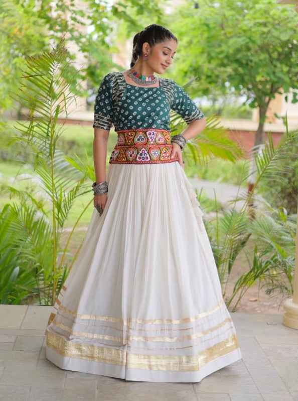 Green Pure Cora Cotton Attractive Gota Patti Work Navratri Lehenga Choli