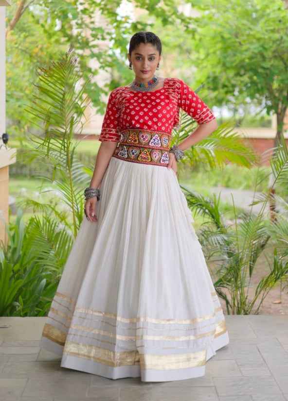 Orange Pure Cora Cotton Attractive Gota Patti Work Navratri Lehenga Choli