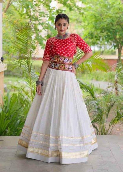 Orange Pure Cora Cotton Attractive Gota Patti Work Navratri Lehenga Choli