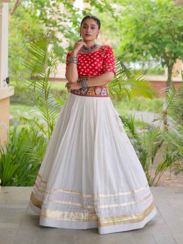 Orange Pure Cora Cotton Attractive Gota Patti Work Navratri Lehenga Choli