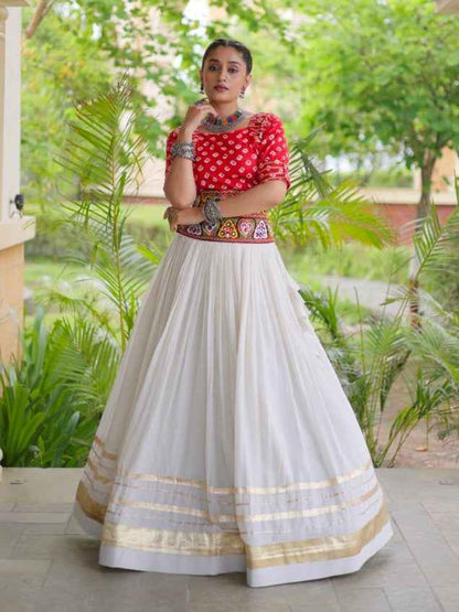 Orange Pure Cora Cotton Attractive Gota Patti Work Navratri Lehenga Choli