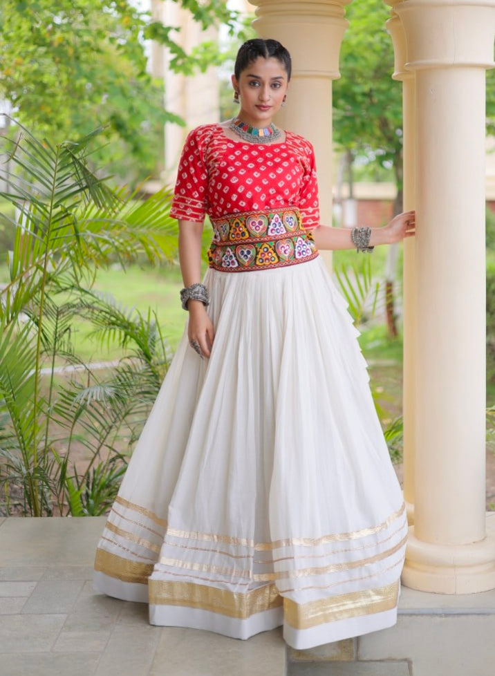 Orange Pure Cora Cotton Attractive Gota Patti Work Navratri Lehenga Choli