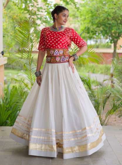 Orange Pure Cora Cotton Attractive Gota Patti Work Navratri Lehenga Choli