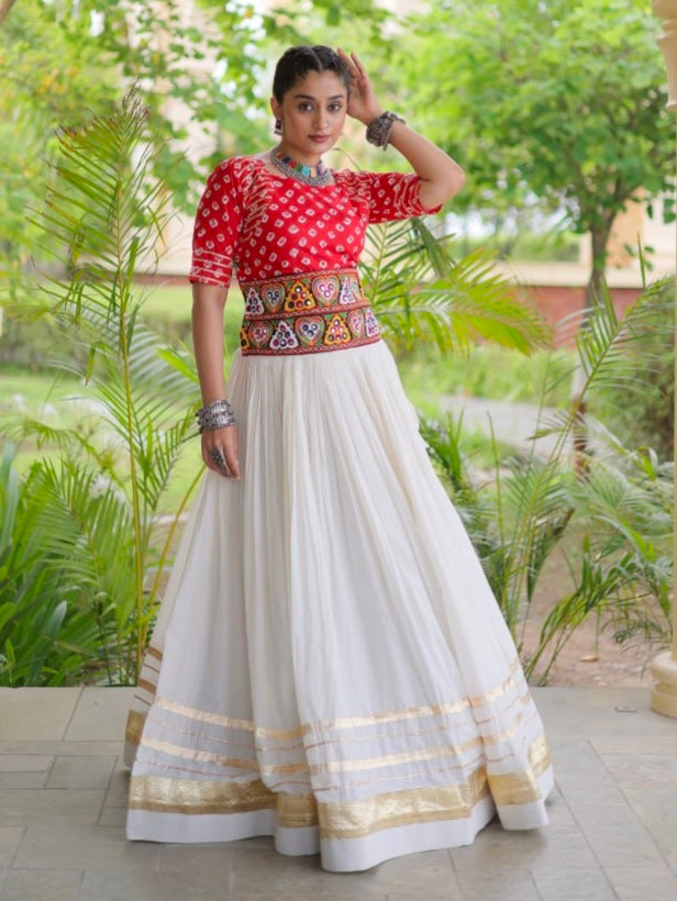 Orange Pure Cora Cotton Attractive Gota Patti Work Navratri Lehenga Choli