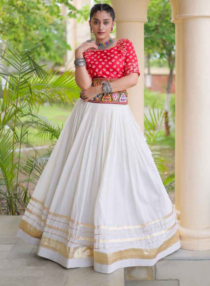 Orange Pure Cora Cotton Attractive Gota Patti Work Navratri Lehenga Choli