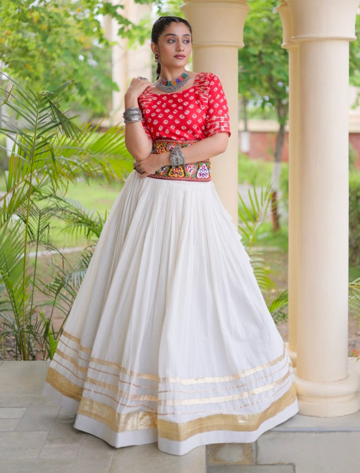 Orange Pure Cora Cotton Attractive Gota Patti Work Navratri Lehenga Choli