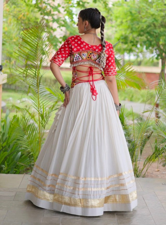 Orange Pure Cora Cotton Attractive Gota Patti Work Navratri Lehenga Choli