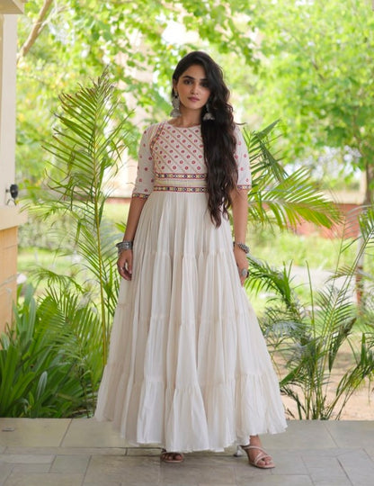 White Pure Kora Cotton Multi Thread Gotta Patti Mirror Work Navratri Lehenga Choli