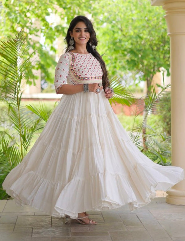 White Pure Kora Cotton Multi Thread Gotta Patti Mirror Work Navratri Lehenga Choli