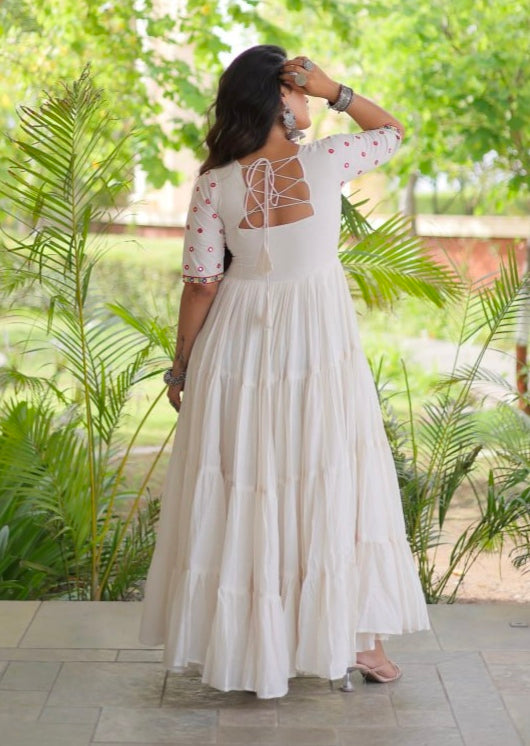 White Pure Kora Cotton Multi Thread Gotta Patti Mirror Work Navratri Lehenga Choli