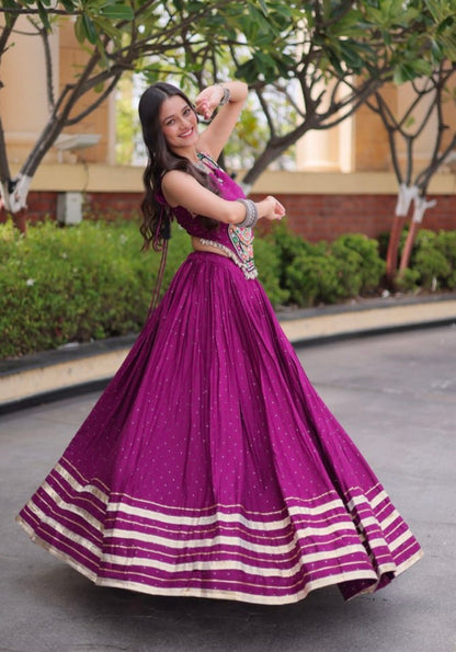 White Pure Kora Cotton Multi Thread Gotta Patti Mirror Work Navratri Lehenga Choli (Copy)