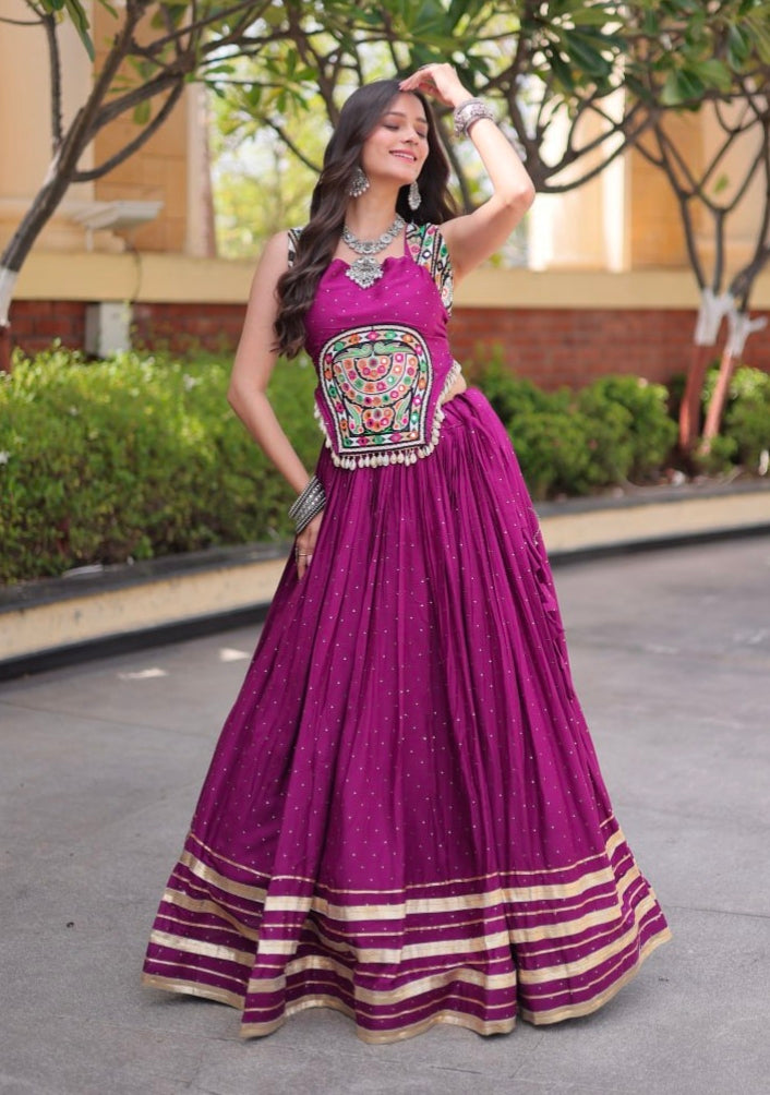 White Pure Kora Cotton Multi Thread Gotta Patti Mirror Work Navratri Lehenga Choli (Copy)