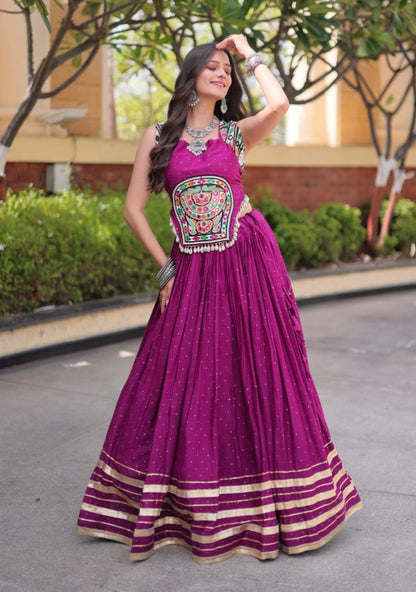 White Pure Kora Cotton Multi Thread Gotta Patti Mirror Work Navratri Lehenga Choli (Copy)