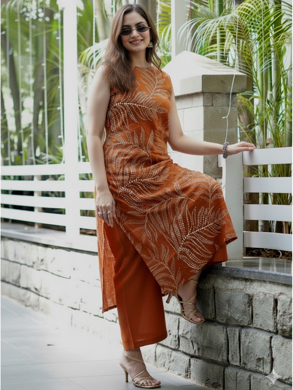 Rust Pure Soft Reyon Cotton Blend Print Salwar Suit