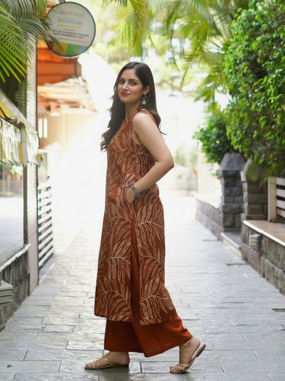 Rust Pure Soft Reyon Cotton Blend Print Salwar Suit