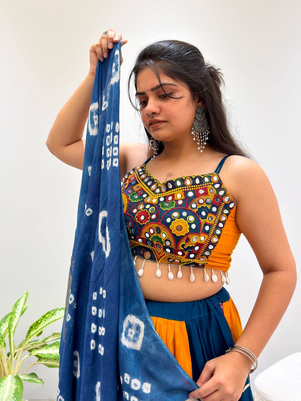 Multi Pure Reyon Cotton Multi Thread Real Mirror Work Navratri Lehenga Choli