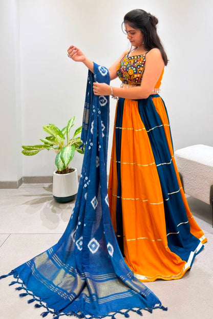 Multi Pure Reyon Cotton Multi Thread Real Mirror Work Navratri Lehenga Choli