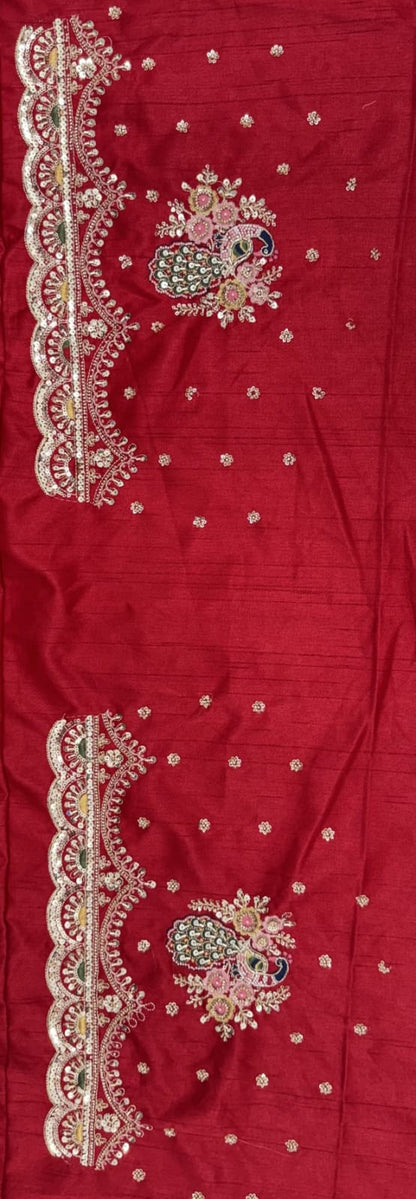 Red Pure Soft Pink Moti Handwork Peacock Multi Cotton thread Sequins Work Bridal Lehenga Choli