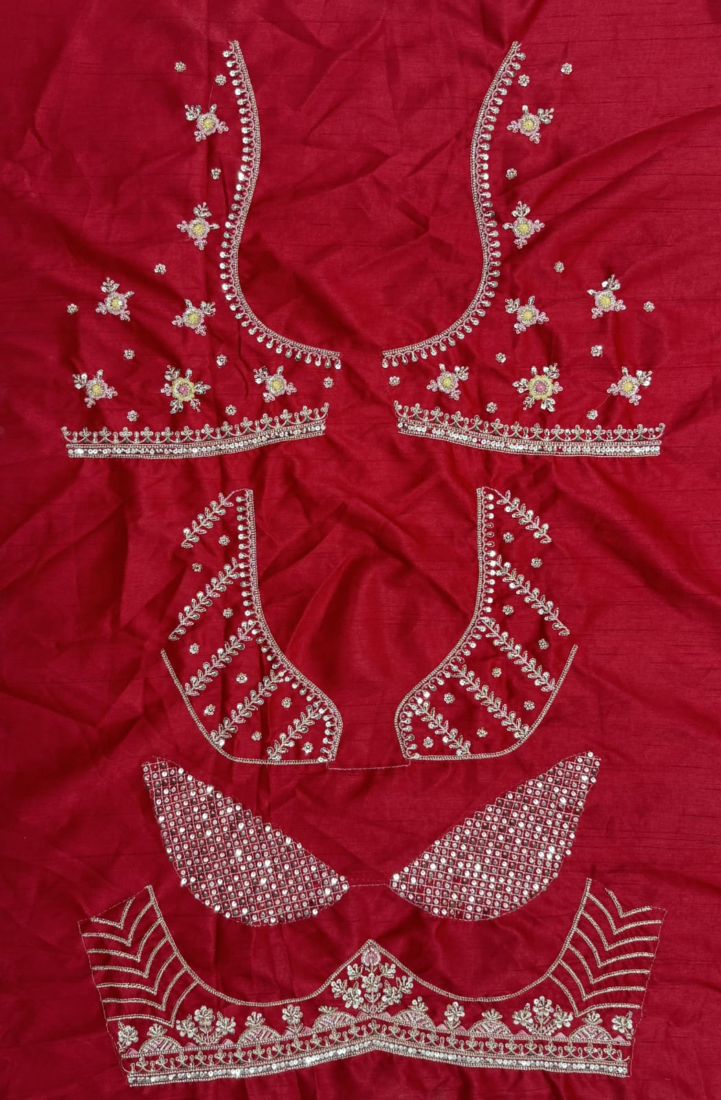 Red Pure Soft Pink Moti Handwork Peacock Multi Cotton thread Sequins Work Bridal Lehenga Choli