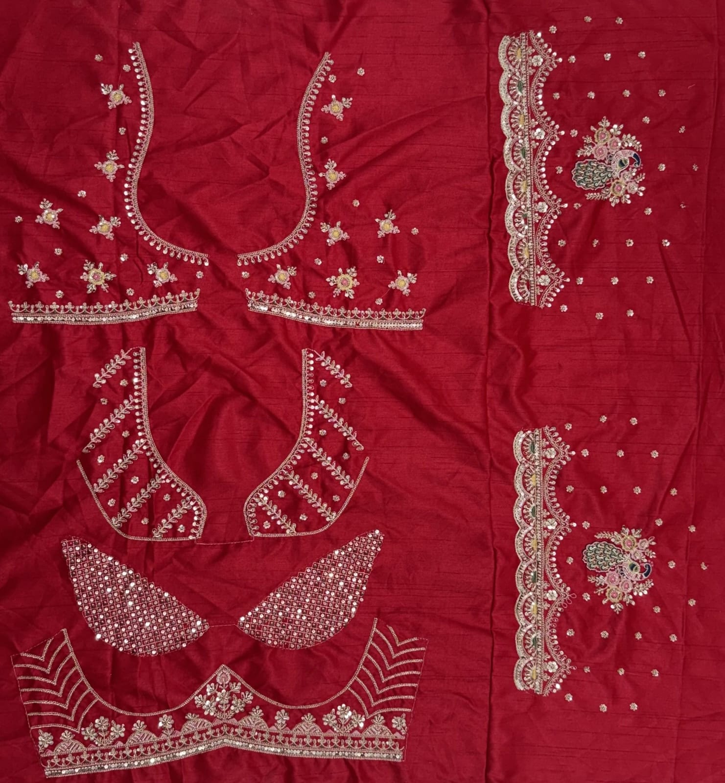 Red Pure Soft Pink Moti Handwork Peacock Multi Cotton thread Sequins Work Bridal Lehenga Choli