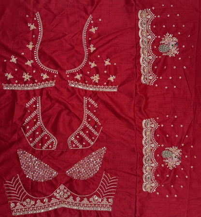 Red Pure Soft Pink Moti Handwork Peacock Multi Cotton thread Sequins Work Bridal Lehenga Choli