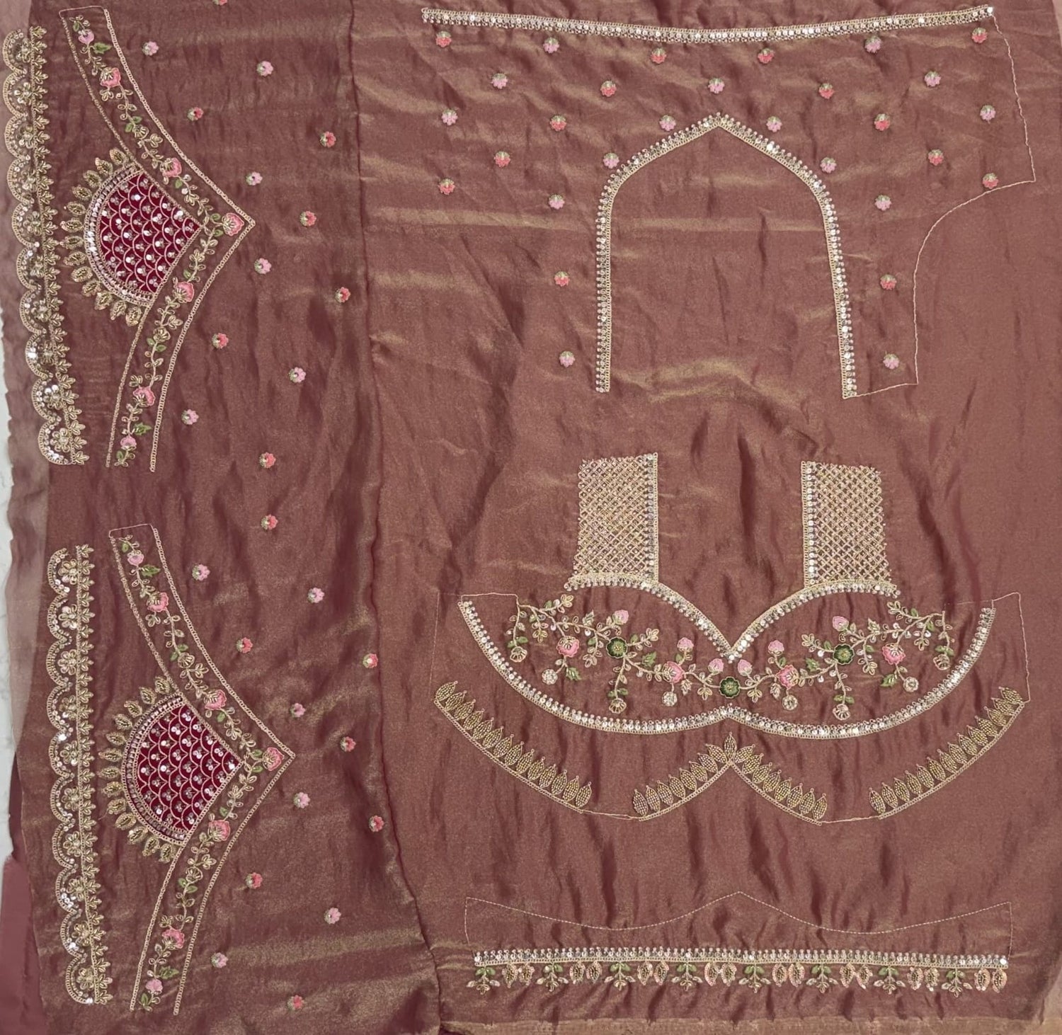 Multi Pure Banarasi Silk Handwork Moti Dori &amp; Multi Thread Sequins Work Bridal Lehenga Choli