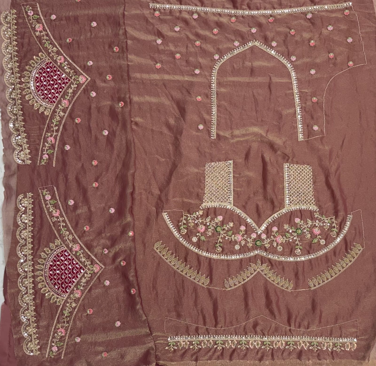 Multi Pure Banarasi Silk Handwork Moti Dori &amp; Multi Thread Sequins Work Bridal Lehenga Choli