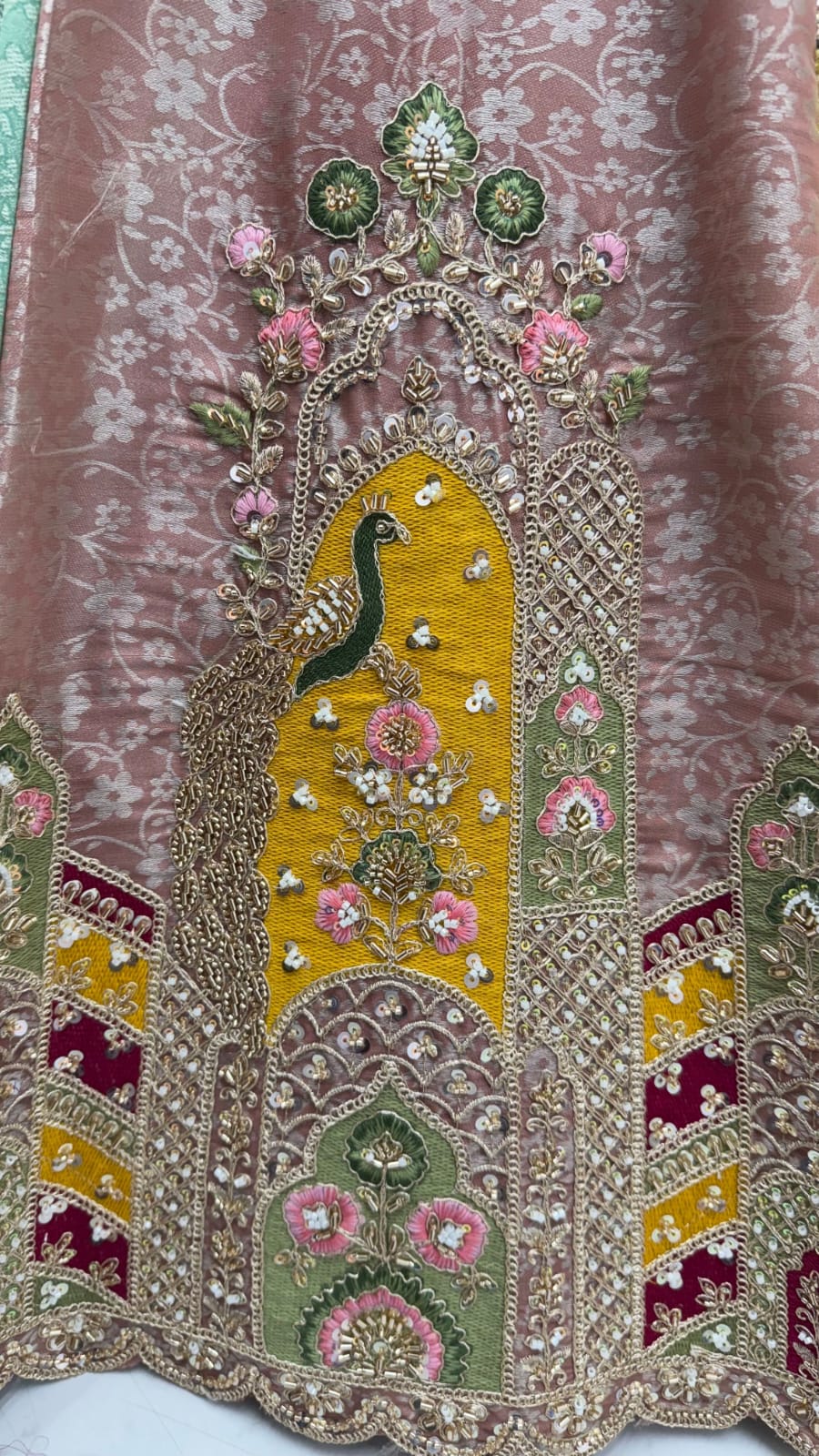Multi Pure Banarasi Silk Handwork Moti Dori &amp; Multi Thread Sequins Work Bridal Lehenga Choli