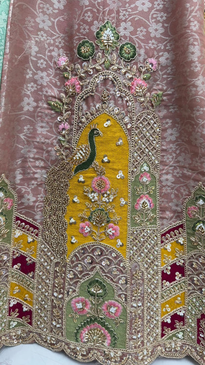 Multi Pure Banarasi Silk Handwork Moti Dori &amp; Multi Thread Sequins Work Bridal Lehenga Choli