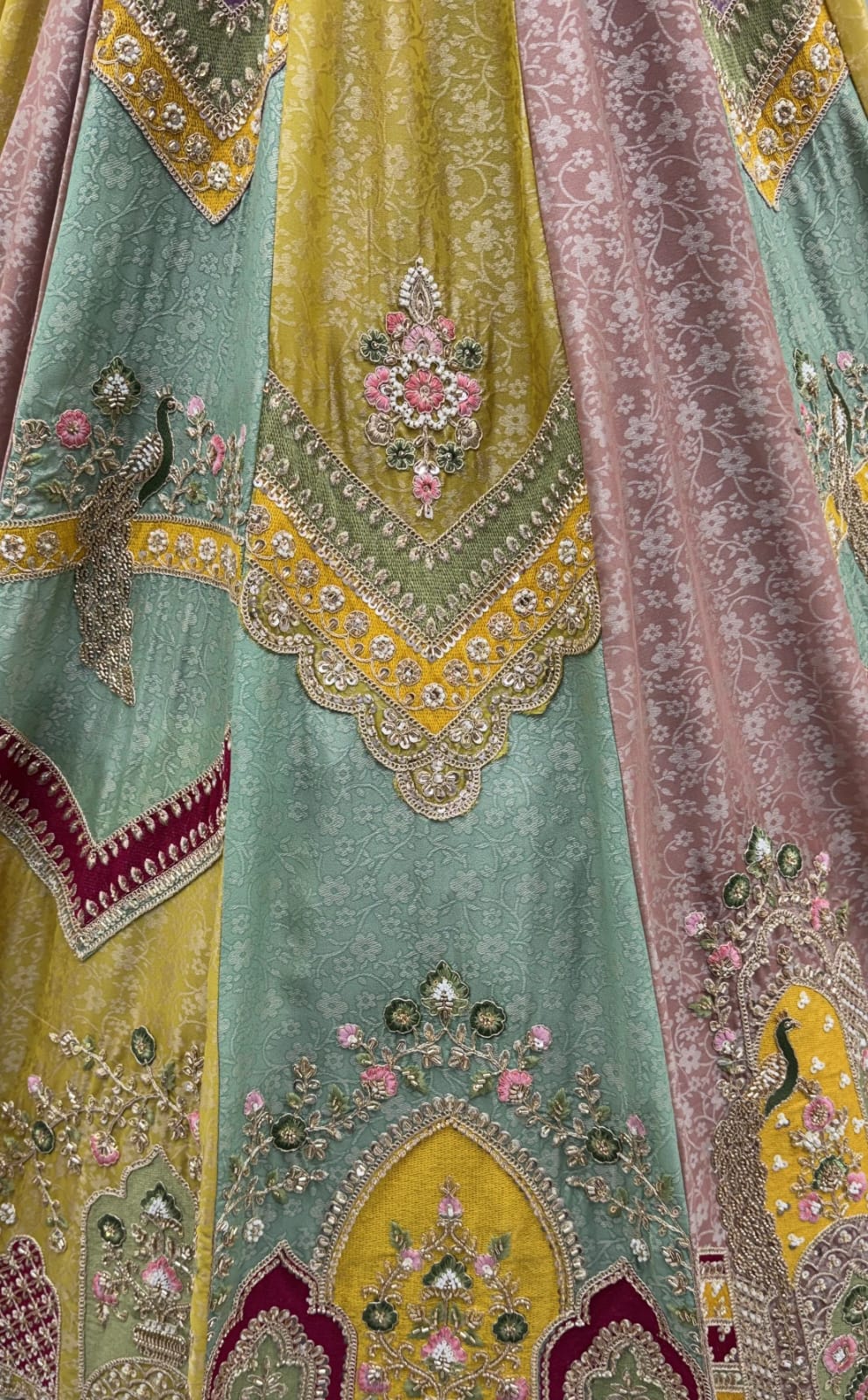 Multi Pure Banarasi Silk Handwork Moti Dori &amp; Multi Thread Sequins Work Bridal Lehenga Choli