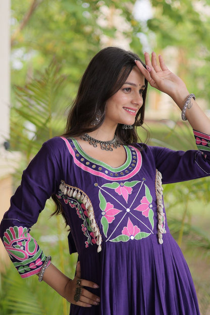 Purple Pure Kora Cotton Multi Thread Gotta Patti Mirror Work Navratri Lehenga Choli