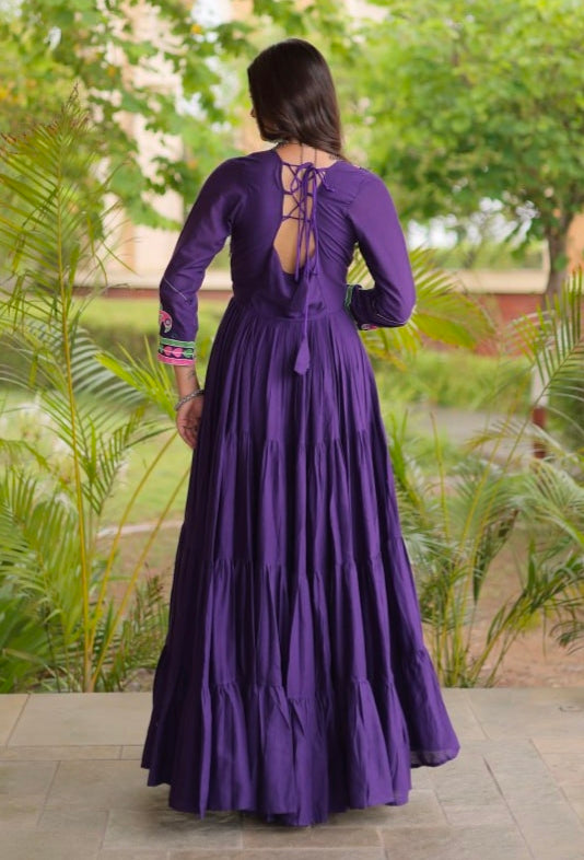 Purple Pure Kora Cotton Multi Thread Gotta Patti Mirror Work Navratri Lehenga Choli