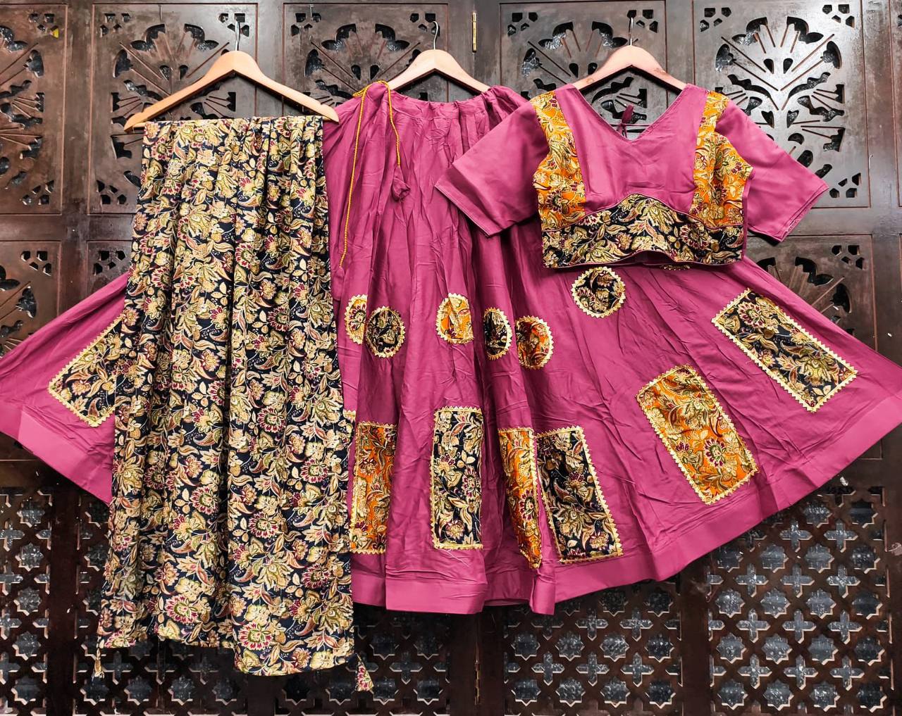 Pink Pure Rayon Cotton Multi Print Patch Work Navratri Lehenga Choli