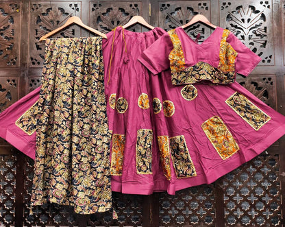 Pink Pure Rayon Cotton Multi Print Patch Work Navratri Lehenga Choli