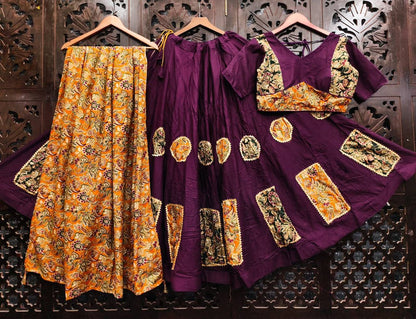Wine Pure Rayon Cotton Multi Print Patch Work Navratri Lehenga Choli