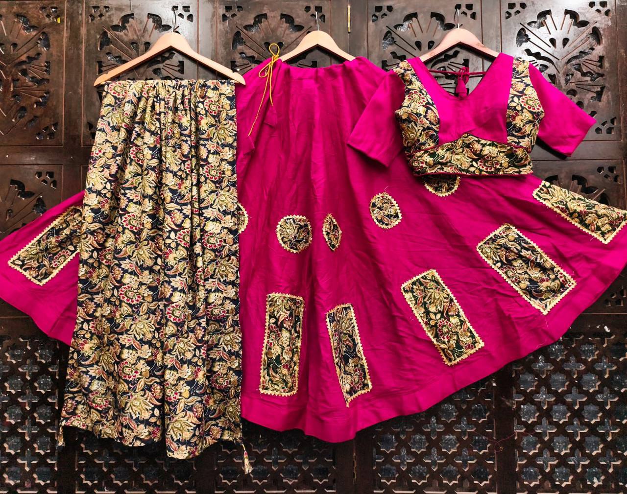 Magenta Pure Rayon Cotton Multi Print Patch Work Navratri Lehenga Choli