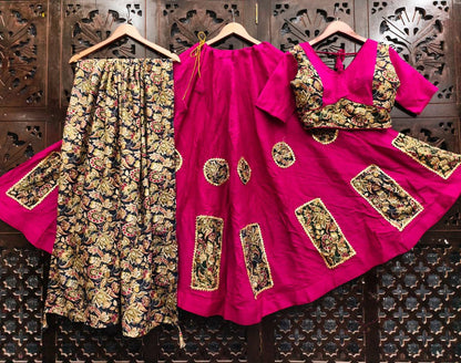 Magenta Pure Rayon Cotton Multi Print Patch Work Navratri Lehenga Choli