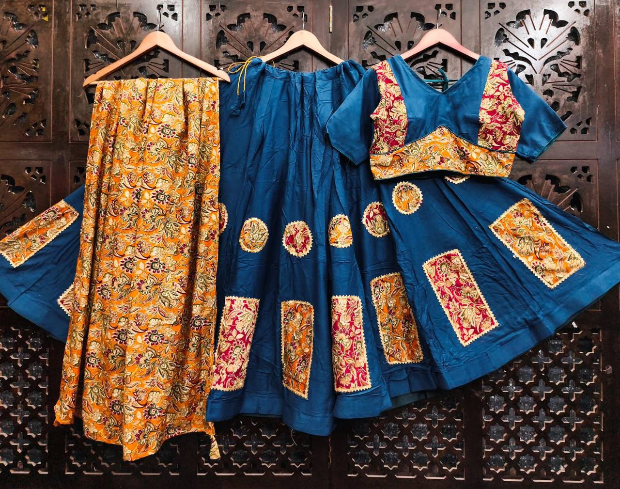 Blue Pure Rayon Cotton Multi Print Patch Work Navratri Lehenga Choli