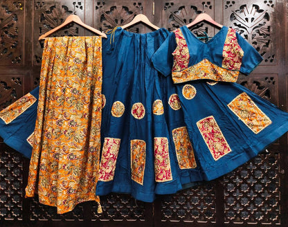 Blue Pure Rayon Cotton Multi Print Patch Work Navratri Lehenga Choli