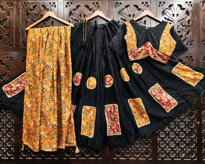 Black Pure Rayon Cotton Multi Print Patch Work Navratri Lehenga Choli