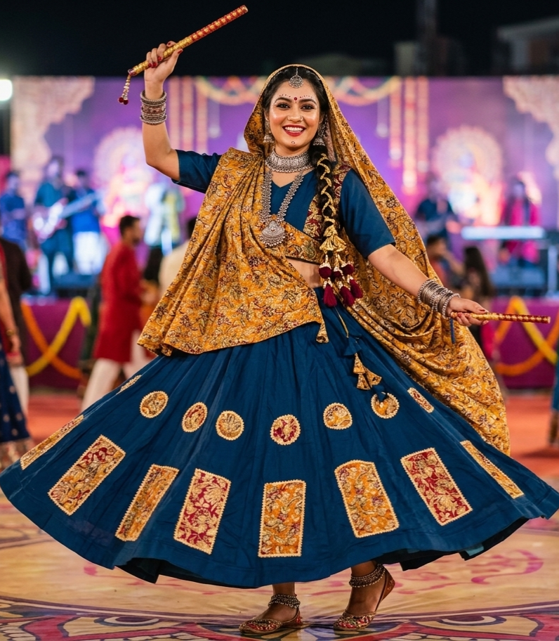 Blue Pure Rayon Cotton Multi Print Patch Work Navratri Lehenga Choli